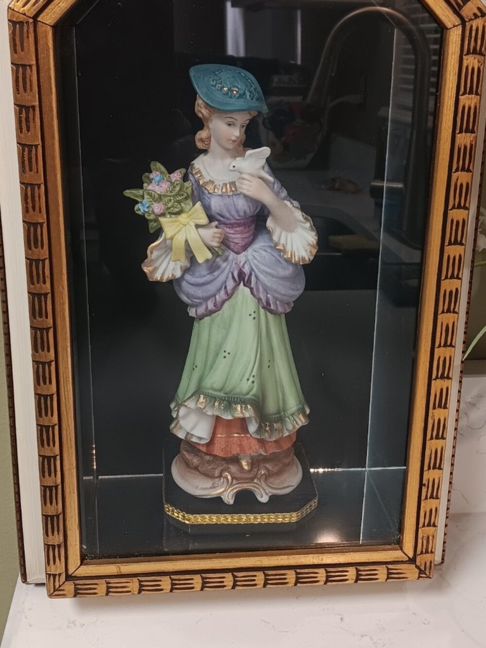 Rare Vintage 1950's Shadowbox Porcelain Lady Figurine - Bird and Flowers in Hand